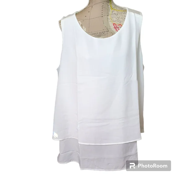 NWT Diane Gilman DG2 Size 2X White Sleeveless Flowy Layered Blouse - Picture 2 of 16